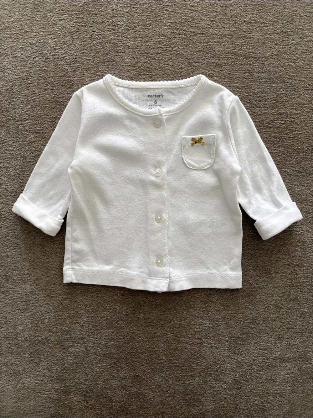 Carter's White Button-Front Cardigan with Gold Bow